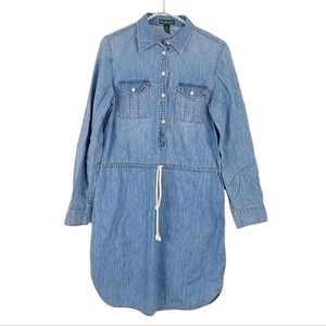 Lauren Jeans Company Ralph Lauren Denim Chambray Jean Midi Dress 100% Cotton 8